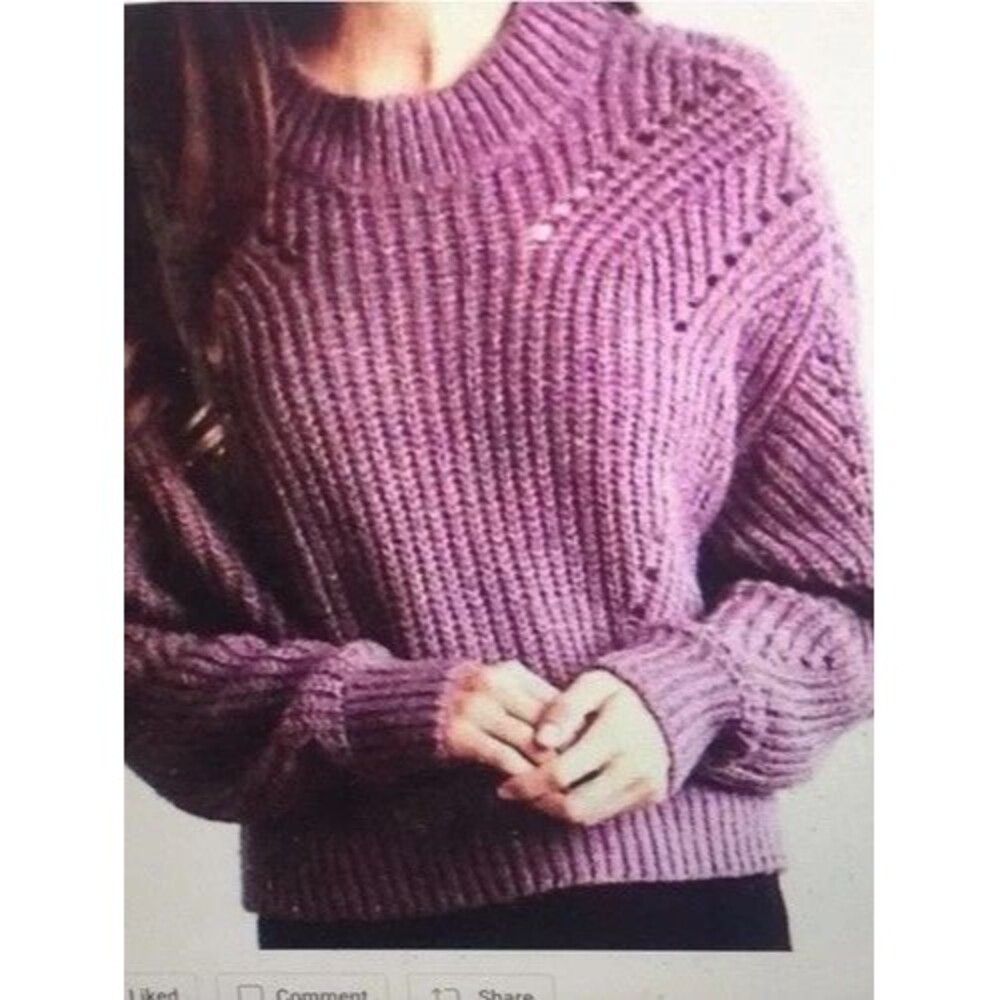 Elizabeth and James large sweater pullover keyhole ribbed stretch purple